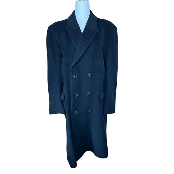 VTG The Original Teller Cashmere Coat Men’s Black Long Overcoat Trench Coat XL - Picture 1 of 6